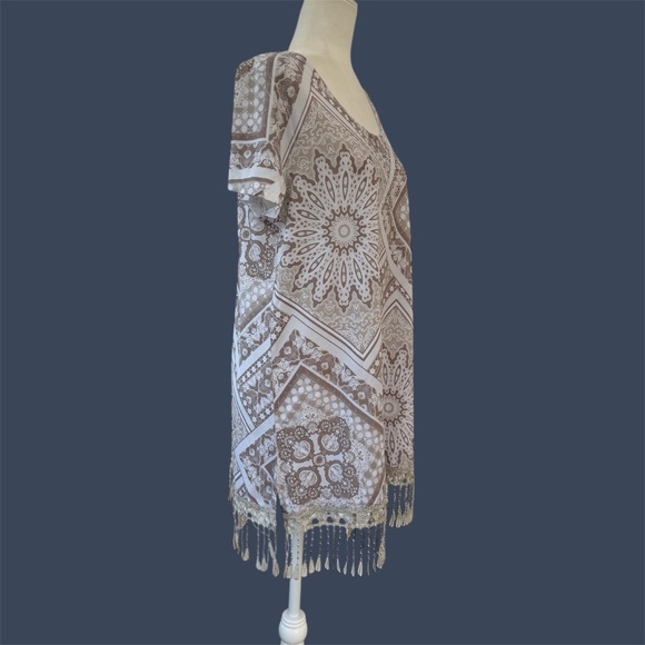 Style & Co. Taupe Medallion and Geometric Print Fringed Hem Knit Top, Women’s L - Picture 2 of 10